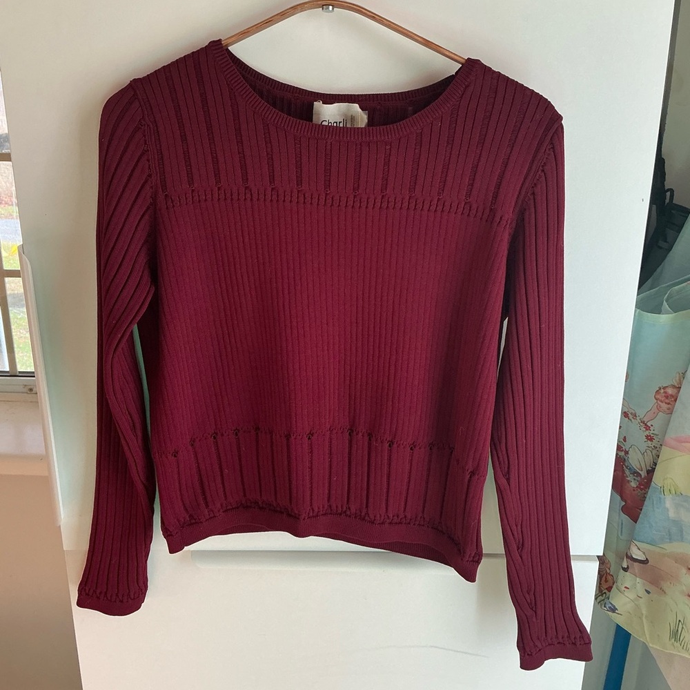 Charli Women's Burgundy Crew Neck Sweater. Crop. Size S